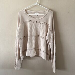 Lucky Brand Bohemian Open Stitch Cream Knit Crewneck Sweater size L